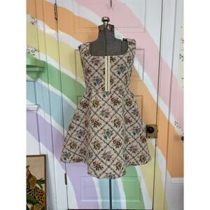 AURA Floral Tapestry Dress M Cottagecore Corset Fit Flare Mini